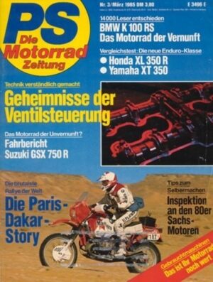 PS 3/1985 – Suzuki GSX-R 750 mit 74 kW (100 PS) im Test, Honda XL 350 R mit 20 kW (27 PS) im Vergleichstest