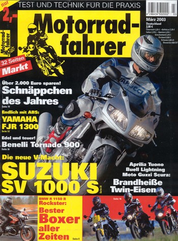 Motorradfahrer Heft 3/2003 – Aprilia Tuono Fighter vs. Buell XB9S vs. Moto Guzzi V11 Scura