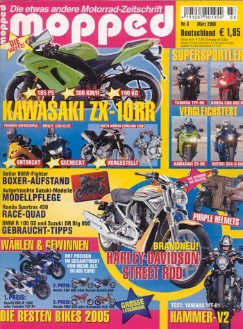 mopped 3/2005 – Honda CBR 600 RR mit 86 kW (117 PS) im Vergleichstest, Kawasaki ZX-6R Ninja mit 95,5 kW (130 PS) im Vergleichstest