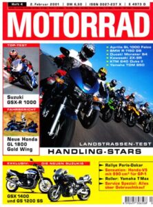 Titelseite: MOTORRAD 4/2001 – Top-Test Suzuki GSX-R 1000; Fahrbericht Honda GL 1800 Gold Wing