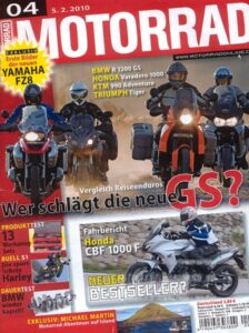 Titelseite: MOTORRAD 4/2010 – Zubehör Suzuki Gladius; Dauertest BMW K 1300 GT