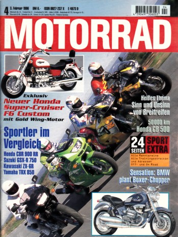 MOTORRAD 4/1996 – Yamaha TRX 850; Kawasaki ZX-6R Ninja; Suzuki GSX-R 750; HONDA CBR 900 RR Fireblade