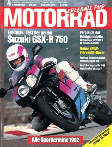 MOTORRAD 4/1992 – Test Suzuki GSX-R 750; Kawasaki GPZ 900 R; Yamaha XJ 900 F; Yamaha XT 600, Rückblick