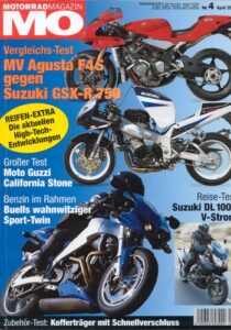 Titelseite: MO 4/2002 – Test Suzuki DL 1000 V-Strom; Moto Guzzi California Stone Tour