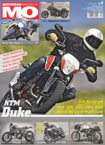 Titelseite: MO 4/2015 – Test Yamaha YZF-R1; Kawasaki Vulcan S; KTM Duke; Yamaha XJR 1300