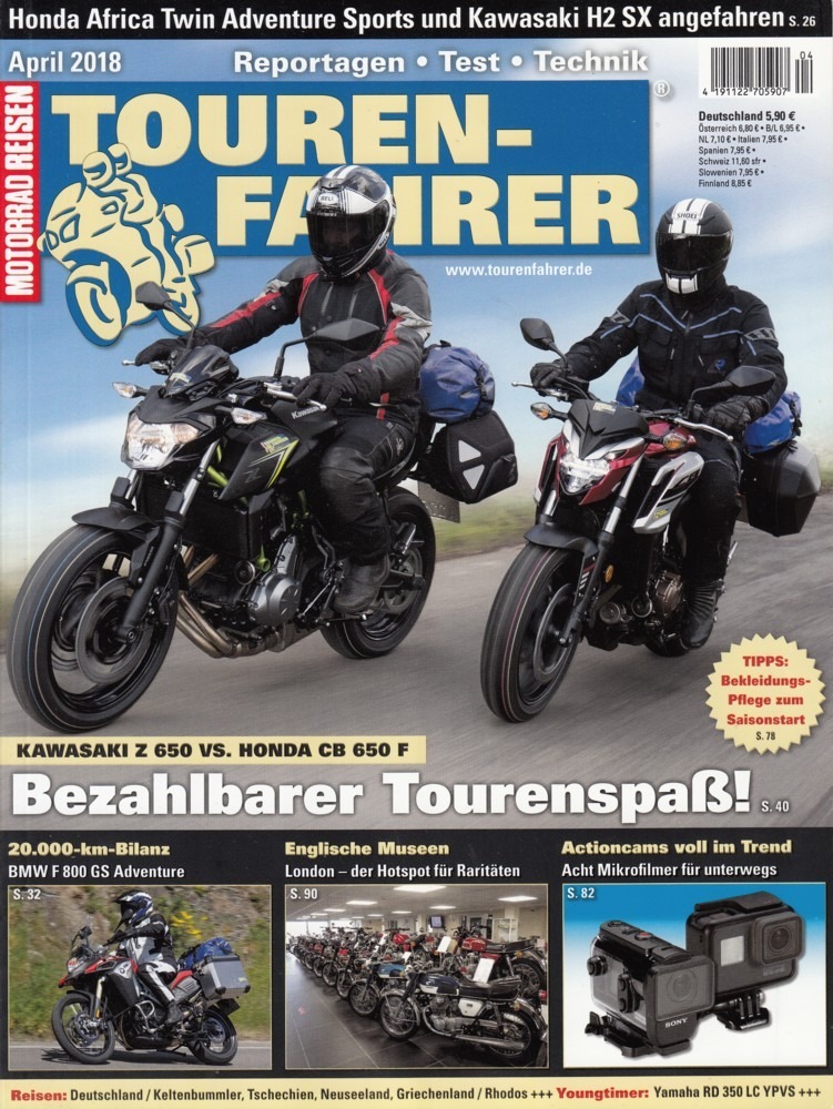 Titelbild: TOURENFAHRER 4/2018 – Honda CB 650 F vs. Kawasaki Z 650