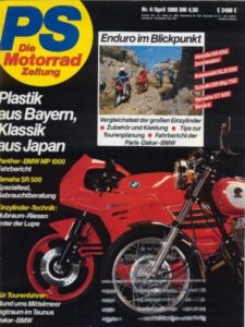 Titelseite: PS 4/1988 – Honda NX 650 Dominator mit 33 kW (45 PS) im Vergleichstest, Kawasaki KLR 650 mit 35 kW (48 PS) im Vergleichstest