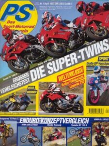 Titelseite: PS 4/1997 – Ducati 916 Biposto mit 80 kW (109 PS) im Vergleichstest, Honda VTR 1000 F Firestorm mit 81 kW (110 PS) im Vergleichstest
