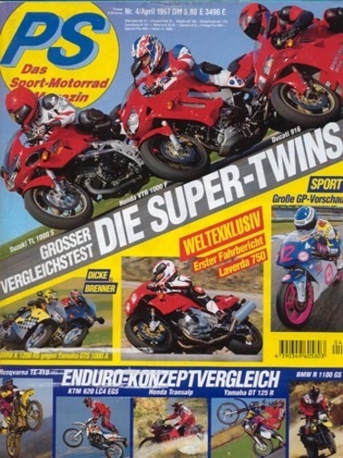 PS 4/1997 – Ducati 916 Biposto mit 80 kW (109 PS) im Vergleichstest, Honda VTR 1000 F Firestorm mit 81 kW (110 PS) im Vergleichstest