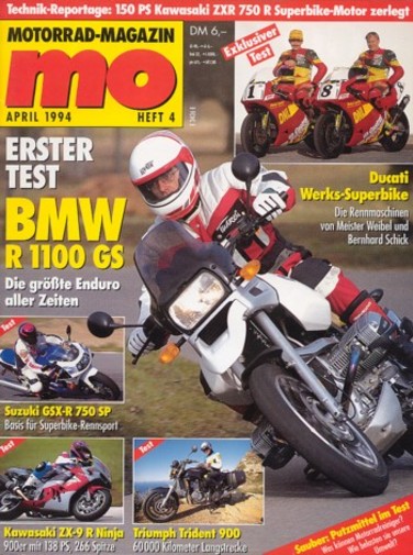 MO 4/1994 – Test Kawasaki ZX-9R Ninja; BMW R 1100 GS; Dauertest-Bilanz Suzuki GSX 750 F
