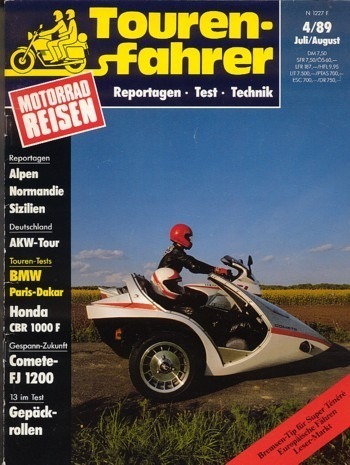 Tourenfahrer 4/1989 – Honda CBR 1000 F mit 74 kW (100 PS) im Touren-Test, BMW R 100 GS Paris-Dakar mit 44 kW (60 PS) im Touren-Test