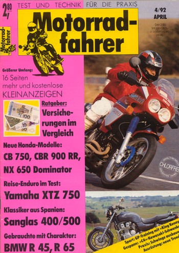 Motorradfahrer 4/1992 – Honda CBR 900 RR Fireblade; CB 750 Seven Fifty