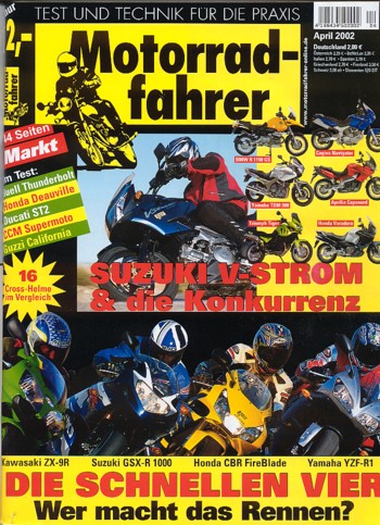 Motorradfahrer Heft 4/2002 – Yamaha YZF-R1, Honda CBR 900 RR, Kawasaki ZX-9R, Suzuki GSX-R 1000