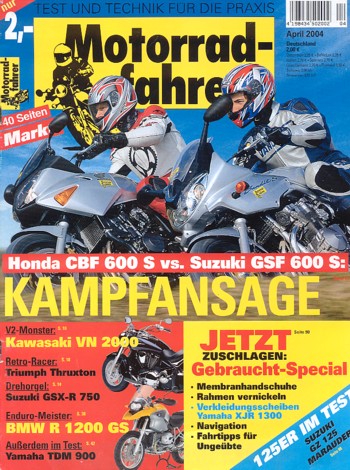 Motorradfahrer 4/2004 – Kawasaki VN 2000 Mean Streak; Suzuki GSX-R 750; Triumph Thruxton 900; Ducati 749 R