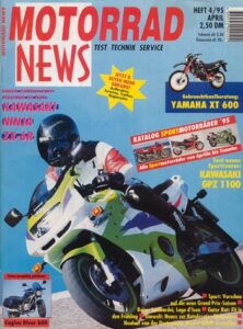 Titelseite: MOTORRAD NEWS 4/1995 – Cagiva River 600 mit mit 25 kW (34 PS) Probefahrt; Kawasaki GPZ 1100 mit 74 kW (100 PS) Test & Technik
