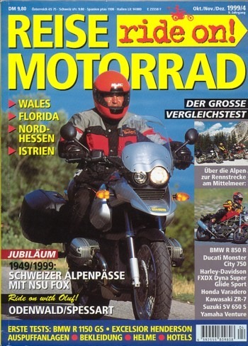REISE MOTORRAD ride on! 4/1999 – BMW K 1200 LT, damit unterwegs in den USA / Florida, NSU Fox, damit unterwegs über Schweizer Alpenpässe
