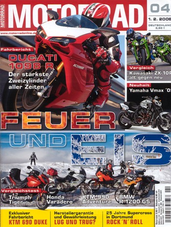 MOTORRAD 4/2008 – Test Ducati 1098 R; Vergleich Kawasaki ZX-10R Ninja 2007/2008