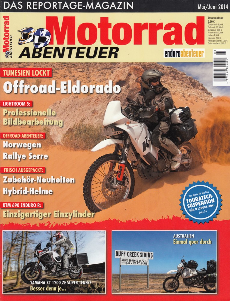 Titelbild: Motorrad Abenteuer 5/6 2014 – Yamaha XT 1200 ZE Super Ténéré; KTM 690 Enduro R