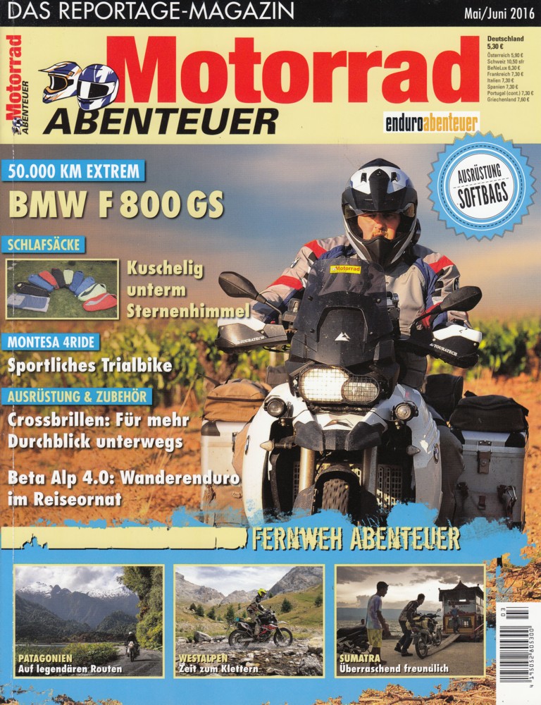 Titelbild: Motorrad Abenteuer 5/6 2016 – Touratech BMW F 800 GS; Montesa 4ride
