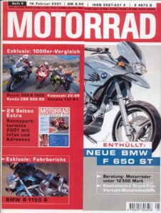 Titelseite: MOTORRAD 5/2001 – BMW R 1150 R; Top-Test Honda CBR 600 F