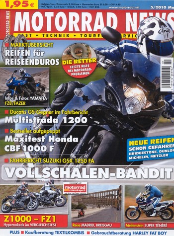 MOTORRAD NEWS 5/2010 – Yamaha FZ8 mit 78 kW (106 PS) Vorstellung; Yamaha Fazer 8 mit 78 kW (106 PS) Vorstellung; Suzuki GSX 1250 FA mit 72 kW (98 PS) Test & Technik