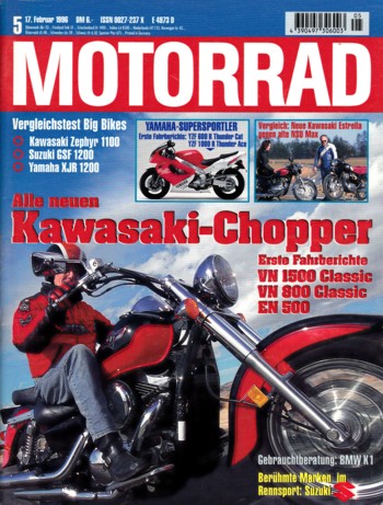 MOTORRAD 5/1996 – Test Kawasaki EN 500; Test Kawasaki VN 800 Classic; Test Kawasaki VN 1500 Classic; Test Yamaha YZF 600 R Thundercat