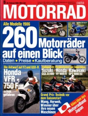 MOTORRAD 5/1986 – Test Honda VFR 750 F; Egli Target 600; Lück-Kawasaki KLR 600