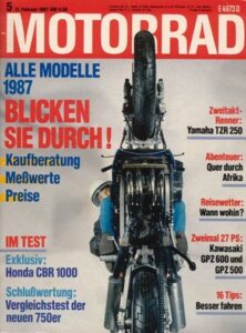 Titelseite: MOTORRAD 5/1987 – Test Honda CBR 1000 F; Test Yamaha TZR 250; NSU OSL 351