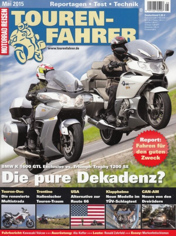 TOURENFAHRER 5/2015 – BMW  K 1600 GTL Executive mit 118 kW (160 PS) im Vergleichstest, Can-Am Spyder F3, ein Mehrspur-Cruiser