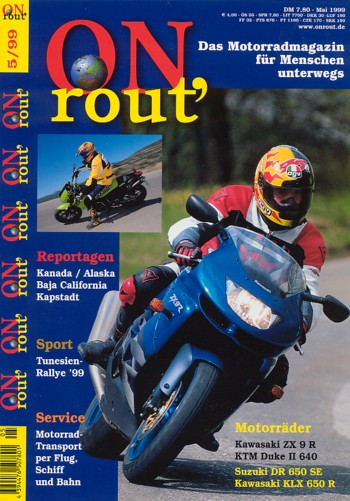 ON rout' 5/1999 – Test Kawasaki ZX-9R Ninja; Kawasaki KLX 650 R; Suzuki DR 650 SE; KTM Duke II, hier wird sie vorgestellt