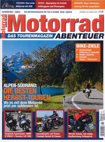 Motorrad ABENTEUER 10/11 2006 – Test Triumph Rockett III Classic; Test BMW R 1200 R; BMW K 1200 GT; Yamaha FJR 1300 A