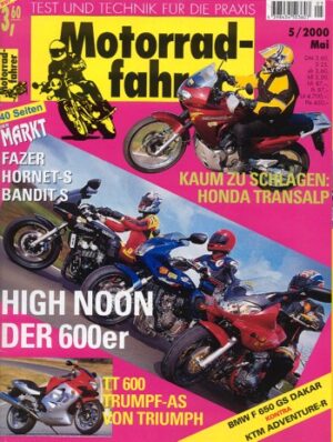 Motorradfahrer 5/2000 – Test Triumph TT 600; Test Honda XL 650 V Transalp; Honda CB 600 F Hornet S; Suzuki GSF 600 S Bandit