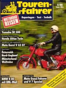 Titelseite: Tourenfahrer 5/1988 – Honda XRV 650 Africa Twin; Moto Guzzi Oldtimer