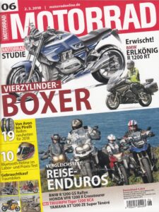 Titelseite: MOTORRAD 06/2018 – BMW Vierzylinder-Boxer, BMW R 1200 RT, BMW R 1200 GS Rallye