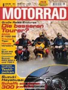 Titelseite: MOTORRAD 6/1999 – BMW R 1100 GS; Honda XL 1000 V Varadero; Triumph Tiger