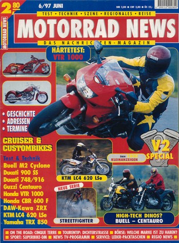 06_127.jpg MOTORRAD NEWS 6/1997 – Honda VTR 1000 Firestorm mit 81 kW (110 PS) Test & Technik; Buell M2 Cyclone mit 60 kW (82 PS) im Vergleichstest; Moto Guzzi V10 Centauro mit 70 kW (95 PS) im Vergleichstest