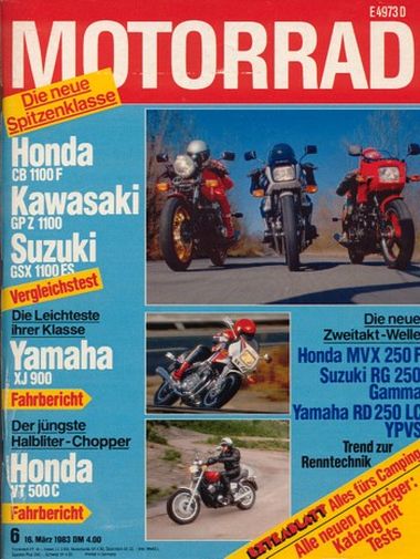 MOTORRAD 6/1983 – Honda CB 1100 F mit 74 kW (100 PS) im Vergleichstest; Kawasaki GPZ 1100 mit 74 kW (100 PS) im Vergleichstest