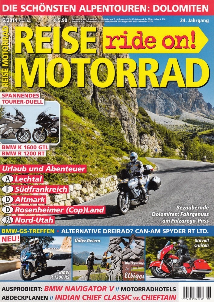 Titelbild: REISE MOTORRAD ride on! 6/2014 – BMW R 1200 RT vs. BMW K 1600 GTL