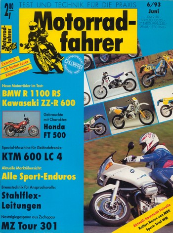 Motorradfahrer 6/1993 – Test BMW R 1100 RS; Test Kawasaki ZZ-R 600; Honda FT 500, aus 2. Hand kaufen; MZ ETZ 301, als AT-Velorex 700 - Dreirad