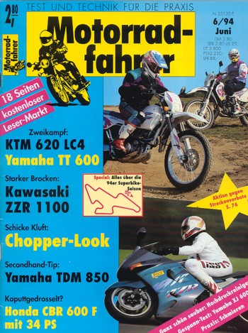 Motorradfahrer 6/1994 – KTM LC4 620 vs. Yamaha TT 600; Kawasaki ZZ-R 1100; Honda CBR 600 F