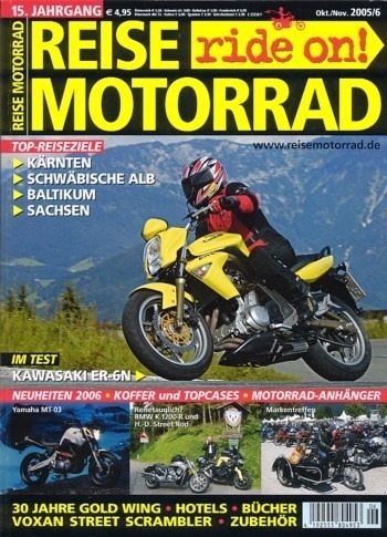 REISE MOTORRAD ride on! 6/2005 – Kawasaki ER-6n mit 53 kW (72 PS) im Reise-Test, Voxan Street Scrambler mit 69 kW (94 PS) Probefahrt