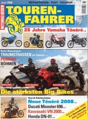 TOURENFAHRER 6/2008 – BMW K 1200 S mit 123 kW (167 PS) im Touren-Vergleichstest, Suzuki Hayabusa 1300 mit 145 kW (197 PS) im Touren-Vergleichstest