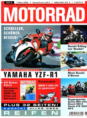 MOTORRAD 6/2002 –Fahrbericht Yamaha YZF-R1; Top-Test Kawasaki ZX-6R Ninja