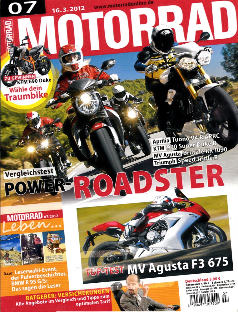 Titelbild: MOTORRAD 7/2012 – Top-Test MV Agusta F3 675; Gebrauchtkauf Kawasaki ZX-9R Ninja