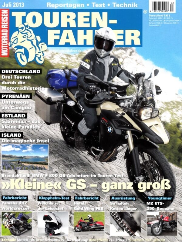 TOURENFAHRER 7/2013 – BMW F 800 GS Adventure mit 63 kW (85 PS) TesT & Technik, MZ ETS 250 Trophy Sport als Gespann mit 19 PS, Erinnerungen