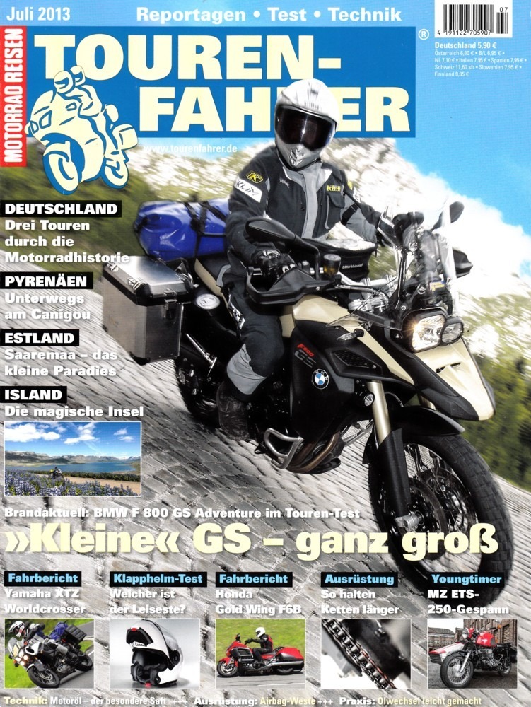 Titelbild: Tourenfahrer 7/2013 – BMW F 800 GS Adventure; MZ ETS 250 Gespann