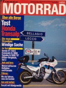 Titelseite: MOTORRAD 7/1987 – Test Honda XL 600 V Transalp; Moto Guzzi 1000 SP II; Yamaha XJ 900 F