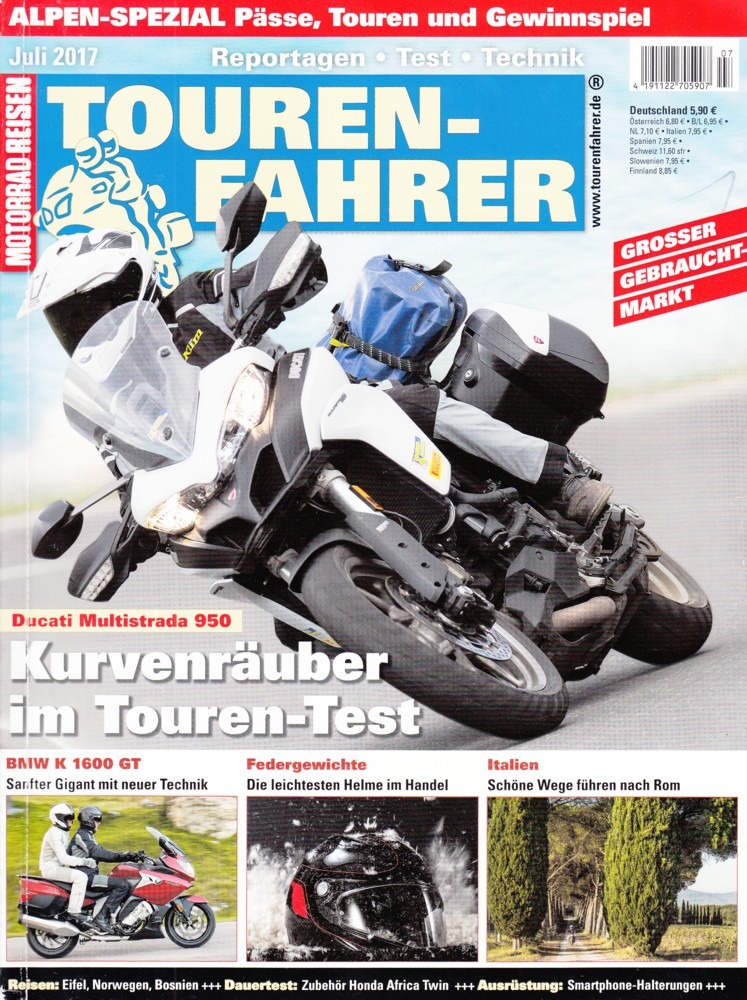 Titelbild: TOURENFAHRER 7/2017 – Ducati Multistrada 950 ; Honda Africa Twin