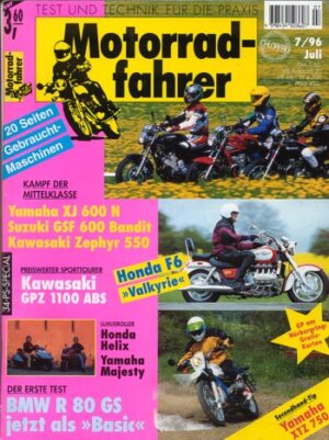Motorradfahrer 7/1996 – Test BMW R 80 GS Basic; Kawasaki Zephyr 550; Suzuki GSF 600 Bandit; Yamaha XJ 600 N