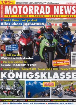 MOTORRAD NEWS 7/2008 – Motorrad Tour Fränkische Schweiz und Fränkische Seen; Motorradreise vom Mont Blanc nach Monaco; Motorrad Wochenendtour in der Mecklenburgischen Seenplatte